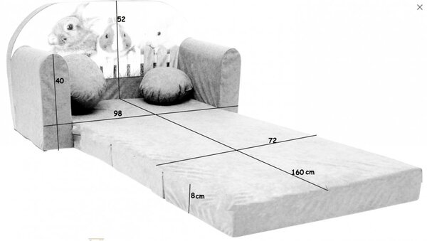 Dječji sivi sklopivi kauč s leptirima 98 x 170 cm