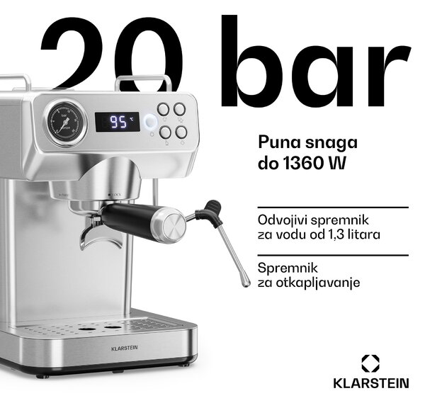 Klarstein Libeica Evo aparat za espresso | 1360 W | 20 bar | 1,3 l | Uključujući pjenilo za mlijeko