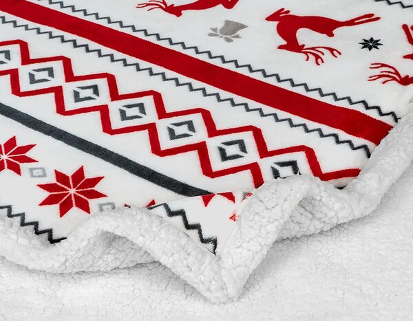 Božicna bijela janjeca deka od mikropliša RETRO CHRISTMAS Dimenzije: 160 x 200 cm