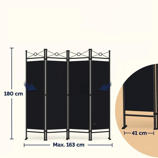 Sklopivi pregradni paravan 180 x 163 cm Crno