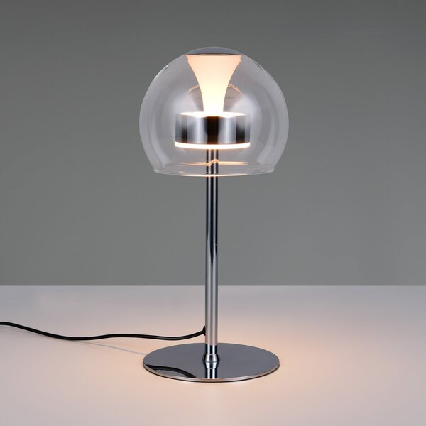 Trio Lighting Flynt LED stolna lampa, visina 35 cm, kromirana, metalna, CCT, prigušiva, Metalik, Dnevni boravak/blagovaonica, Metal