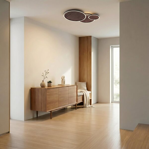 Lucande LED stropna svjetiljka Orven, crna/drvena, 80 cm, prigušljiva, prigušiva, Crno, Dnevni boravak/blagovaonica, Metal