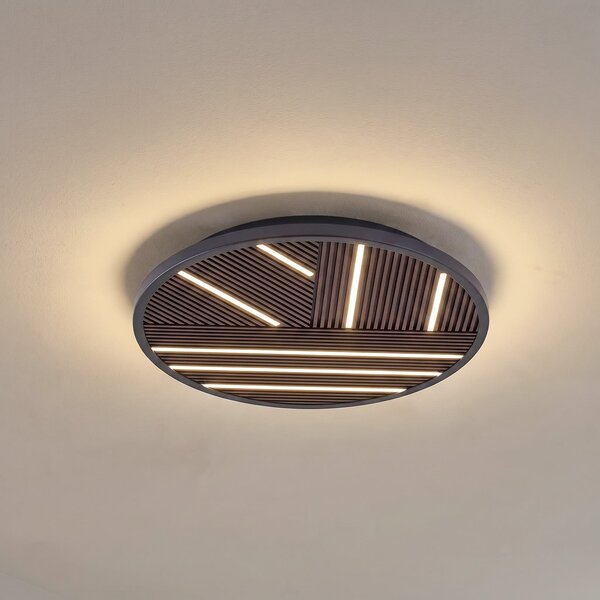 Lucande LED stropna svjetiljka Orven, drvo, Ø 50 cm, prigušljiva, prigušiva, Crno, Dnevni boravak/blagovaonica, Metal