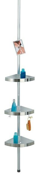 Wenko Teleskopski kutni stalak za kupaonsku galanteriju Premium (Podešavanje po visini: 70 cm - 260 cm, 3-katno, Plemeniti čelik)