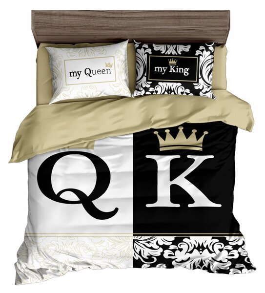 3D king & queen posteljina za parove - crno-bijela