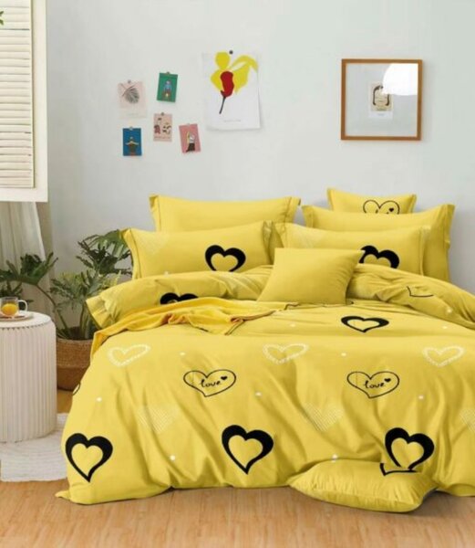 Srca love posteljina - žuta boja