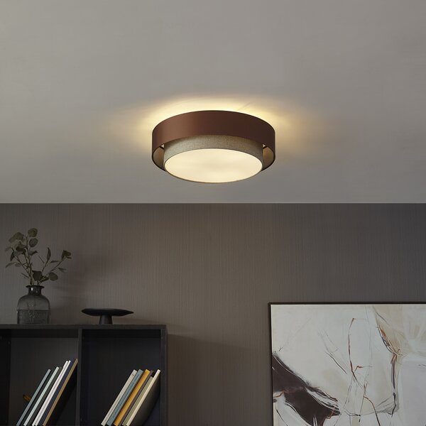 Moderna stropna svjetiljka tamna bronca s taupe bojom 50 cm 3-svjetla - Drum Duo
