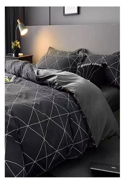 Tamno siva pamučna posteljina za bračni krevet/s produženom plahtom 200x220 cm - Mila Home