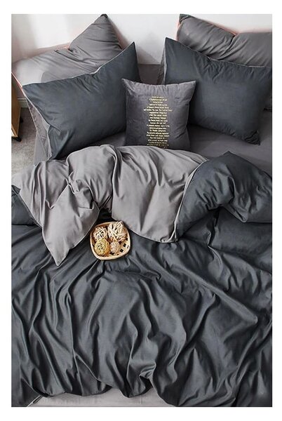 Sivo-antracit pamučna posteljina za krevet za jednu osobu/s produženom plahtom 160x220 cm - Mila Home