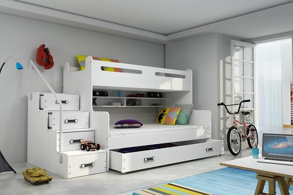 Krevet na kat MAXIM (mogućnost odabira boje ladica) – bijela boja