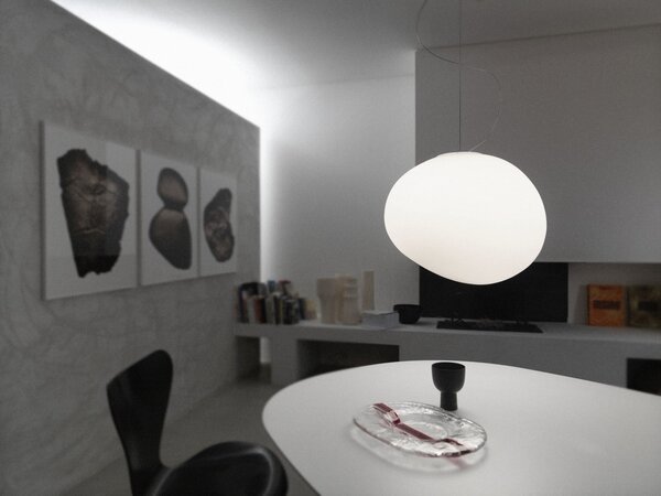Foscarini Gregg Medium viseća svjetiljka, bijela, visina 26 cm, prigušiva, Bijela, Dnevni boravak/blagovaonica, Staklo
