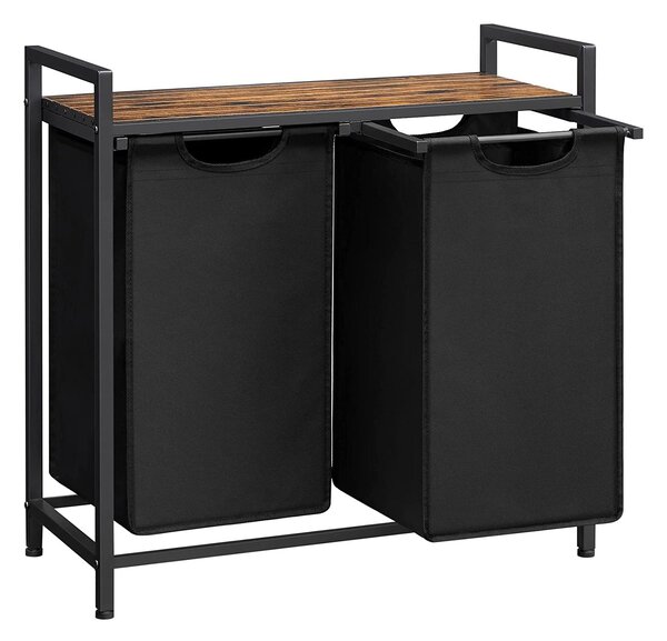 Košara za rublje, košara za rublje 2 x 46 litara, 73 x 33 x 72 cm, rustikalno smeđa - | VASAGLE