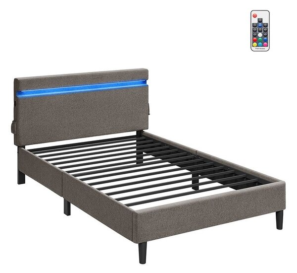 Metalni bračni krevet 140 x 190 cm LED rasvjeta tamno siva