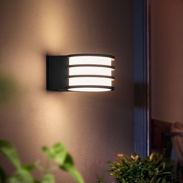 Philips Hue White Lucca vanjska zidna svjetiljka s mogućnošću upravljanja, prigušiva, Crno, Metal