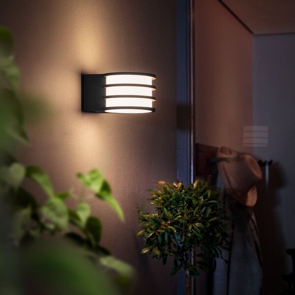 Philips Hue White Lucca vanjska zidna svjetiljka s mogućnošću upravljanja, prigušiva, Crno, Metal