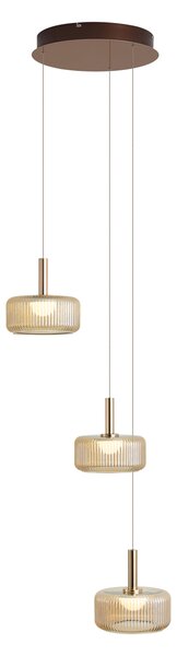Dizajnerska viseća svjetiljka ružičasto zlatna s jantarnim staklom, uklj. LED, 3-stupanjski prigušiva, s 3 svjetla Easylift - Fiera