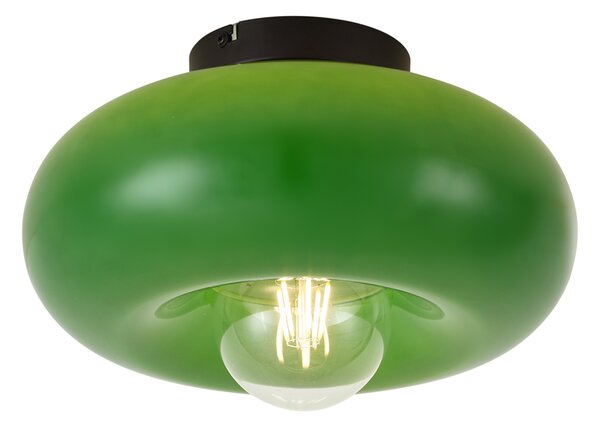 Retro stropna svjetiljka crna sa zelenim staklom 30 cm - Glaze