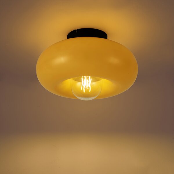 Retro Ceiling Lamp Black with Yellow Glass 30cm - Glaze