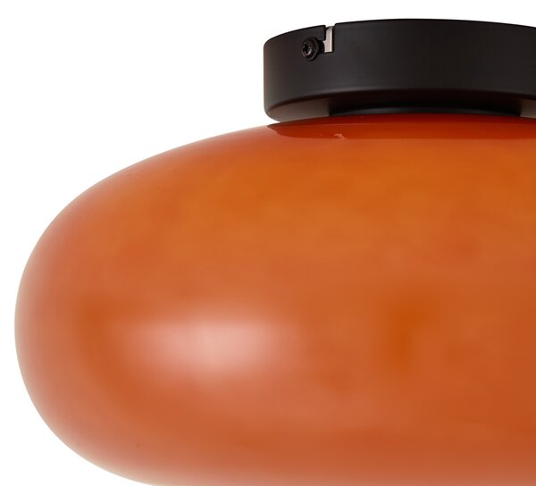 Retro crna stropna svjetiljka s narančastim staklom 30cm - Glaze