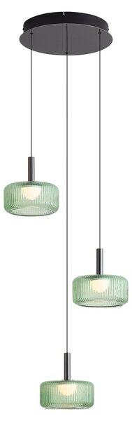 Dizajnerska viseća svjetiljka boje metala sa zelenim staklom, uklj. LED s 3-stupanjskim prigušivanjem, 3-svjetla Easylift - Fiera