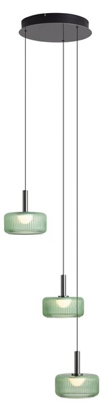 Dizajnerska viseća svjetiljka boje metala sa zelenim staklom, uklj. LED s 3-stupanjskim prigušivanjem, 3-svjetla Easylift - Fiera
