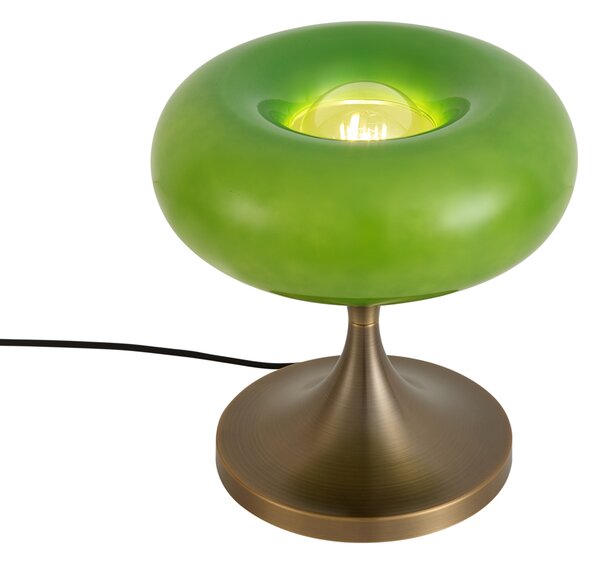Retro stolna svjetiljka tamne bronce sa zelenim staklenim sjenilom 31 cm - Glaze