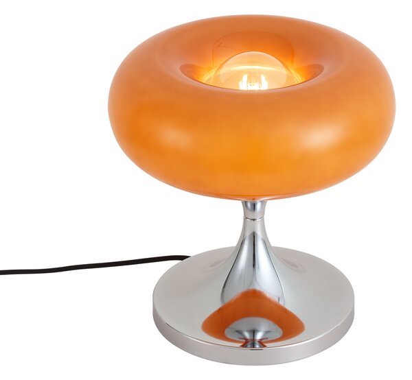 Retro stolna svjetiljka krom s narančastim staklenim sjenilom 31 cm - Glaze
