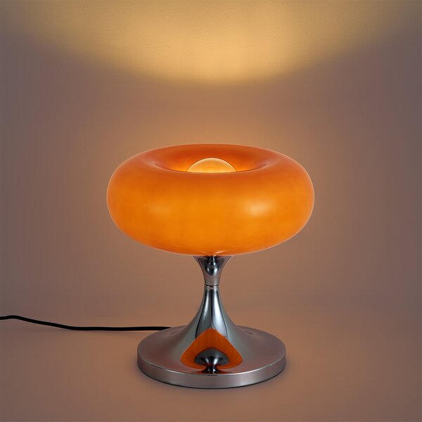 Retro stolna svjetiljka krom s narančastim staklenim sjenilom 31 cm - Glaze