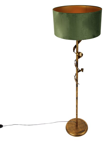 Vintage podna lampa antikni zlato sa zelenom sjenilom - Linden