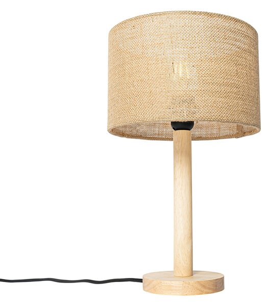 Ruralna stolna lampa drvo s lanenim sjenilom natural 25 cm - Mels