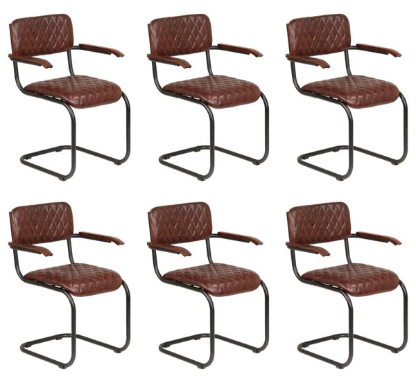 VidaXL Blagovaonske stolice 6 kom s naslonima za ruke prava koža smeđe