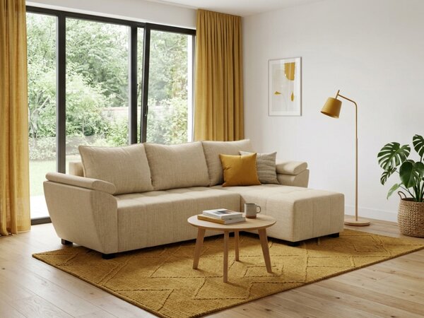 Razvlačna kutna garnitura L LIVARO 305x140 cm, krem, univerzalna