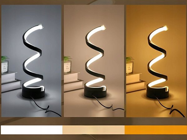 LED spiralna stolna svjetiljka 3 boje svjetlosti USB crna