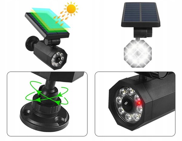 Lažna kamera i svjetiljka solarne LED s pokretnim i sumračnim senzorom