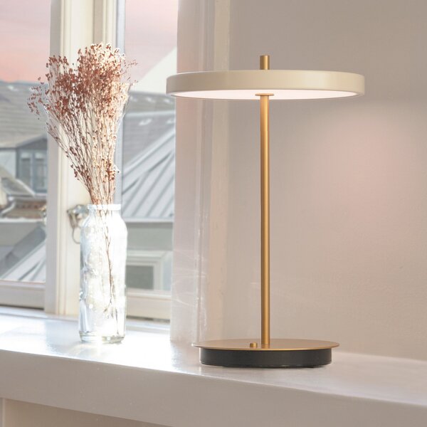 UMAGE LED stolna lampa na baterije Asteria Move biserno bijela/mesing 31cm, prigušiva, Zlato / mjed, Dnevni boravak/blagovaonica, Metal