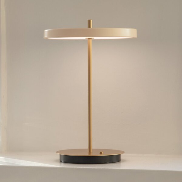 UMAGE LED stolna lampa na baterije Asteria Move biserno bijela/mesing 31cm, prigušiva, Zlato / mjed, Dnevni boravak/blagovaonica, Metal