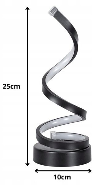 LED spiralna stolna svjetiljka 3 boje svjetlosti USB crna
