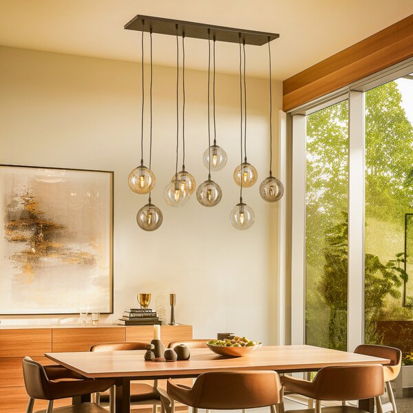 EMIBIG LIGHTING Staklena viseća svjetiljka, 9 žarulja, crna, grafit/jantarna/prozirna, E14, prigušiva, Crno, Dnevni boravak/blagovaonica, Metal