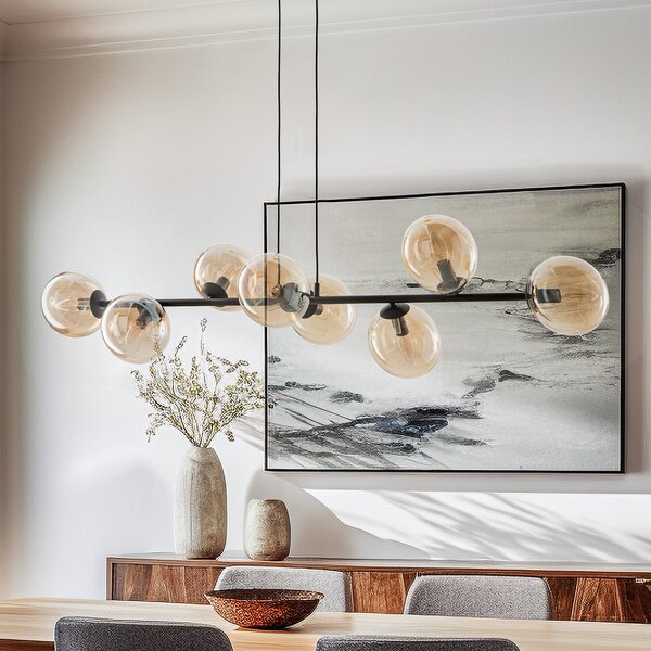 EMIBIG LIGHTING Staklena viseća svjetiljka, 8 žarulja, crna, jantarna, staklo, E14, prigušiva, Crno, Dnevni boravak/blagovaonica, Metal