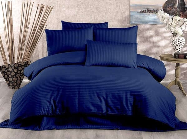 Tamno plava posteljina za krevet za jednu osobu od pamučnog satena 140x200 cm Lilyum – Mijolnir
