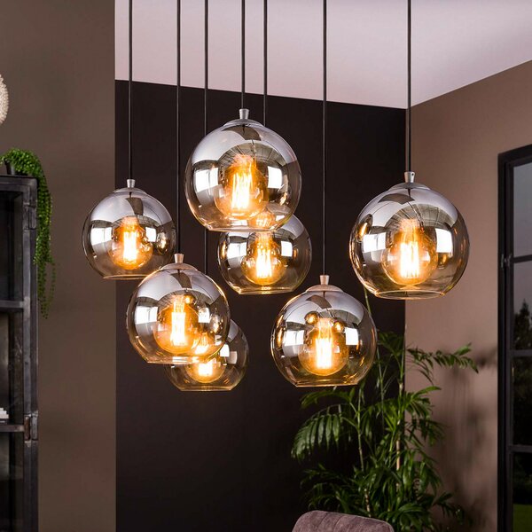 ZIJLSTRA Viseća lampa Allessandra, 7 žarulja, Ø 18 cm, dimno siva, staklo, prigušiva, Sivo, Dnevni boravak/blagovaonica, Staklo