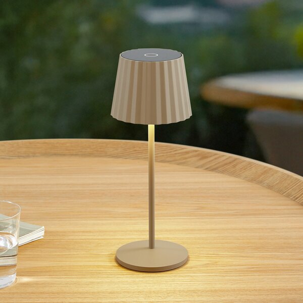 Lindby LED stolna lampa na baterije Esali, bež, metalna, IP65, prigušiva, Bež, Dnevni boravak/blagovaonica, Aluminij