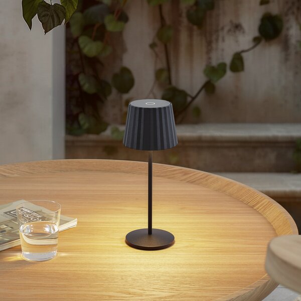 Lindby LED stolna lampa na baterije Esali, crna, metalna, IP65, prigušiva, Crno, Dnevni boravak/blagovaonica, Aluminij