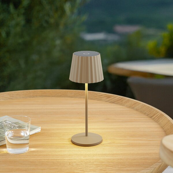 Lindby LED stolna lampa na baterije Esali, bež, metalna, IP65, prigušiva, Bež, Dnevni boravak/blagovaonica, Aluminij