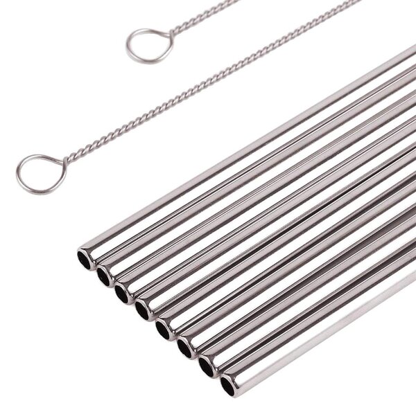 Postavite 8 inox metalnih slamki za višestruku upotrebu + 2x četkicu