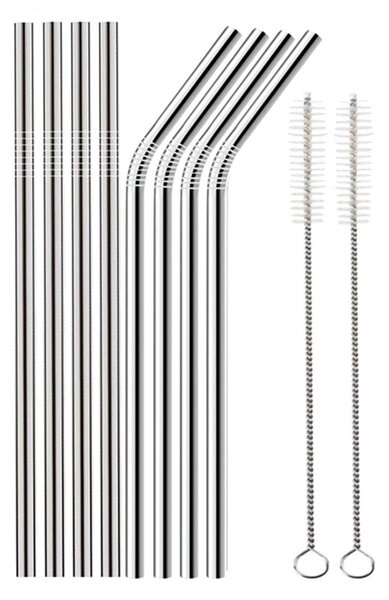 Postavite 8 inox metalnih slamki za višestruku upotrebu + 2x četkicu