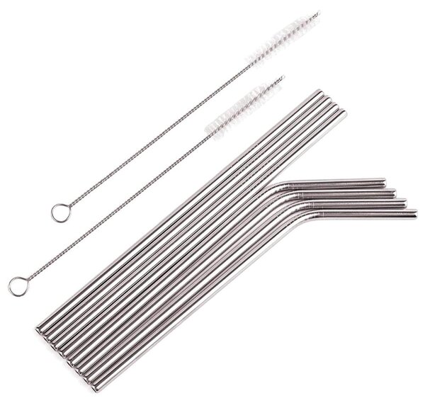 Postavite 8 inox metalnih slamki za višestruku upotrebu + 2x četkicu