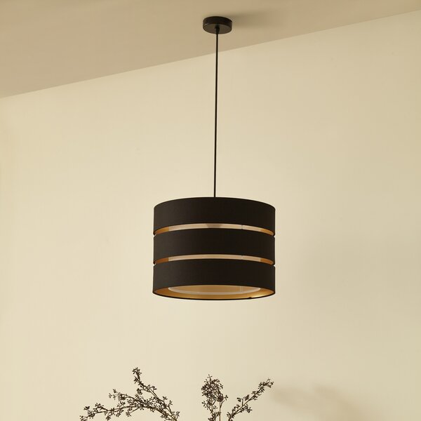 Lindby Tsomo viseća svjetiljka, Ø 40 cm, crna, tkanina, E27, prigušiva, Crno, Dnevni boravak/blagovaonica, Tkanina / tekstil