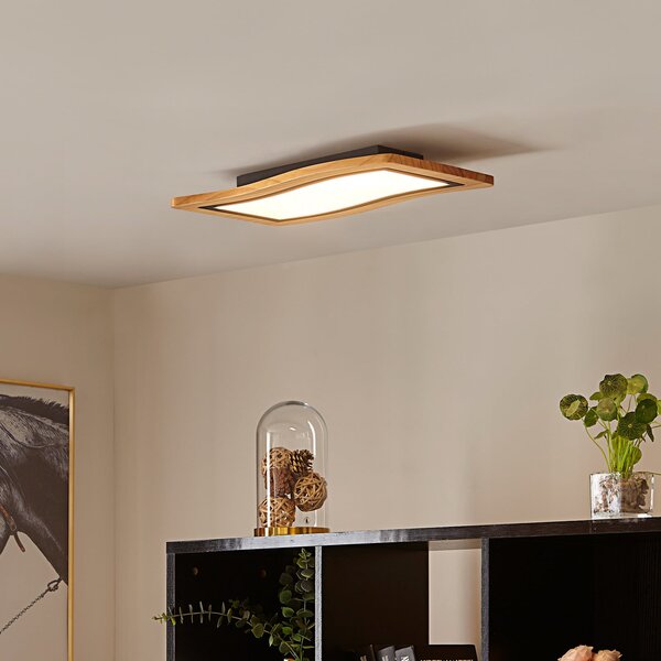 Lucande Joren LED stropna svjetiljka, 46 cm, drvo, 3.000 K, prigušiva, Drvo, Dnevni boravak/blagovaonica, Drvo