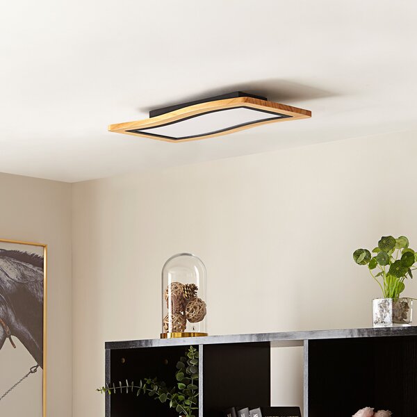Lucande Joren LED stropna svjetiljka, 46 cm, drvo, 3.000 K, prigušiva, Drvo, Dnevni boravak/blagovaonica, Drvo